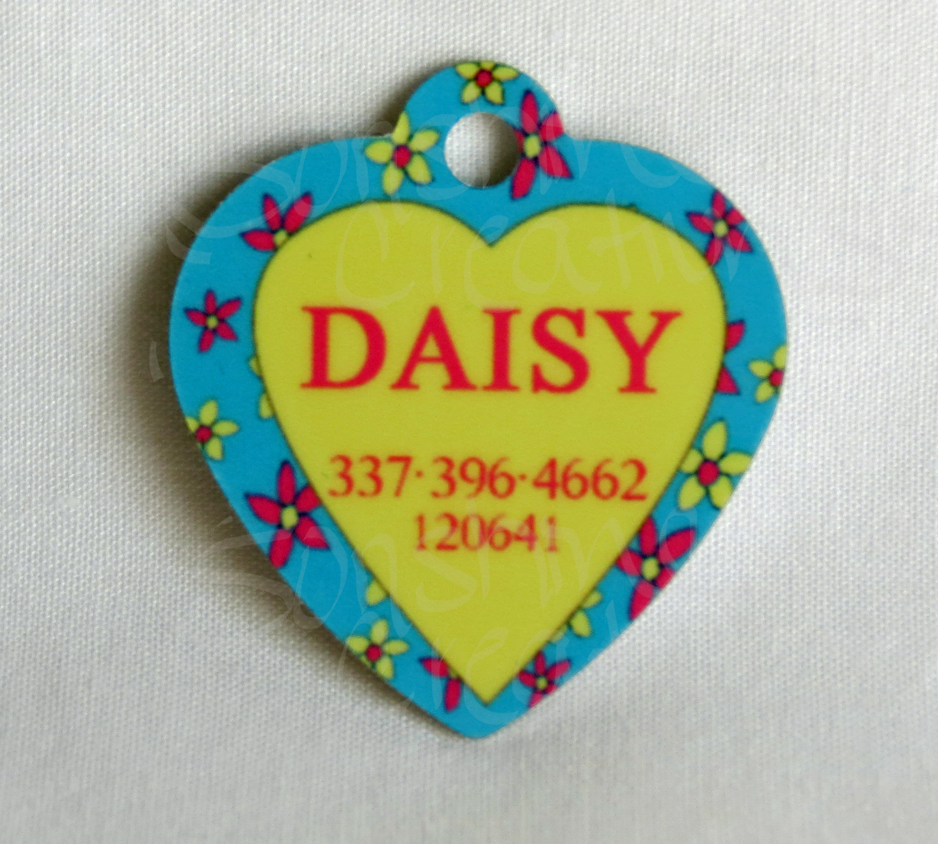 Heart Pet ID Tag made with sublimation printing